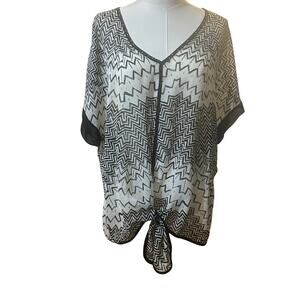 Christopher & Banks sheet black white embellished blouse XL knotted hem